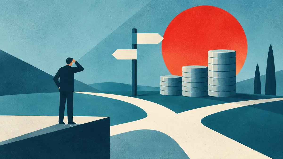 Ilustracija izbire med različnimi potmi pri finančnih težavah